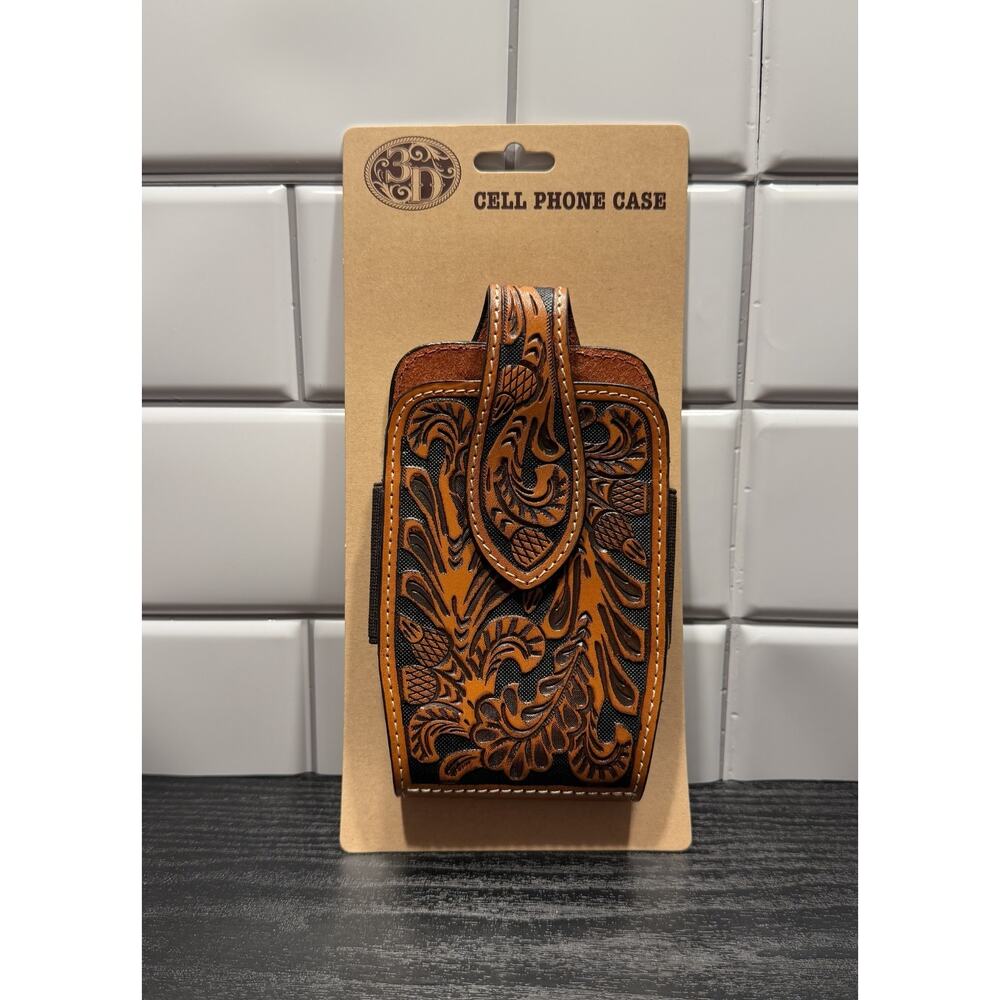 3D Belt Co® Natural Acorn Hand-Tooled Leather Smartphone Case - NEW